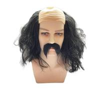 Wswqop Bald Cap And Beard Facile To Soins avec Hair On Sides Synthetic Synthetic For Stage Performance Party Anime Cosplay Masquerade, Noir