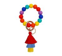 Wswqop Bracelet Porte-clés Silicone Perles Porte-clés Poignet Anneau Tendance Élégant Résistant à l'usure Facile à Nettoyer Adapté pour Femmes Filles Conduit, Rouge