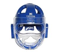 Wswqop Casque de Taekwondo, Protège-Visage pour Karaté, Kickboxing et Boxe, Transparent, Respirant et Ajustable, Protection du Visage, en Mousse PC, Bleu, Je
