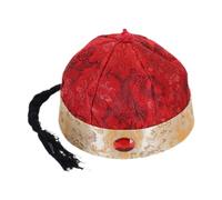 Wswqop Chapeau Oriental Chinois Traditionnel Chapeau Cosplay Empereur Accessoires Queue de Cheval Décoration Acrylique Adapté pour Adultes Adolescents Fêtes, Rouge Foncé 58cm