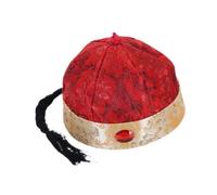 Wswqop Chapeau Oriental Chinois Traditionnel Chapeau Cosplay Empereur Accessoires Queue de Cheval Décoration Acrylique Adapté pour Adultes Adolescents Fêtes, Rouge Foncé 48cm