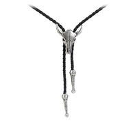 Wswqop Collier en Cuir PU avec Tête de Taureau Sculptée et Bola, Classique et Vintage, Argent