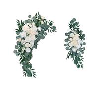 Wswqop Couronne de Fleurs Artificielles pour de Mariage, 2 Pièces, Couronne de Porte, Feuilles Vertes de Ferme, Signe de Bienvenue, Décoration pour La Ma, blanc
