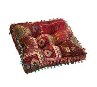 Wswqop Coussin de Siège Carré Patchwork Boho pour Chaise Méditation Mandala Pouf Toile Respirante Douce Épaisse Soutien Adapté à Salon Chambre d'enfant, Rouge Bohème