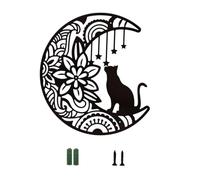 Wswqop Décoration Murale Chat et Lune, Art Mural, Panneau Moderne de Silhouette de Chat Suspendu de 30 Cm pour La Maison, Le Couloir, L'entré