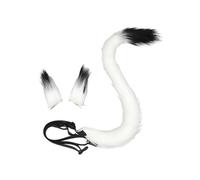 Wswqop Ensemble de 2 Accessoires de Cosplay : Serre-tête, Longue Queue et Peluche, avec Fermoir En Métal. Convient Aux Adultes, Femmes et Filles, Blanc Noir