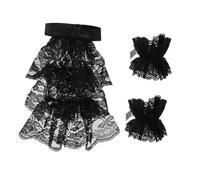 Wswqop Ensemble de 3 Pièces Comprenant Un Jabot En Dentelle, Des Poignets et Un Col En Dentelle, Un Col Colonial et D'élégantes Manches En Dentelle, Noir
