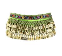 Wswqop Jupe de Danse Orientale Châle Hanche Dragonne Pailletée Ceinture à Franges Légère Polyester Adaptée Aux Spectacles sur Scène Fêtes Festivals Cos, Vert Clair