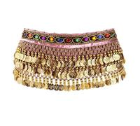 Wswqop Jupe de Danse Orientale Châle Hanche Dragonne Pailletée Ceinture à Franges Légère Polyester Adaptée Aux Spectacles sur Scène Fêtes Festivals Cos, Rose