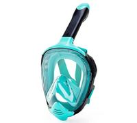 Wswqop Masque de Snorkeling Intégral Lunettes de Plongée Tuba Intégré Lentille Transparente Joint Facial Doux Structure Pliable pour Rangement Flux d'air Sec, Noir Et Bleu, L