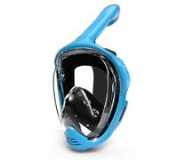 Wswqop Masque de Snorkeling Intégral Lunettes de Plongée Tuba Intégré Lentille Transparente Joint Facial Doux Structure Pliable pour Rangement Flux d'air Sec, Bleu, L