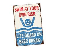 Wswqop Plaque Décorative Humoristique en Métal pour Piscine, Nagez à Vos Risques et Périls, Idéale pour Les Jardins, Les Piscines Extérieures, Style B
