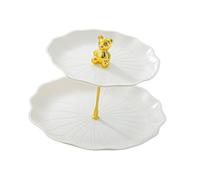 Wswqop Présentoir à Cupcakes et Desserts, Porte-pâtisseries en Forme de Lotus, Plateau de Service à Deux étages avec Tige Métallique, en Polypropylène, Idéal, Ours Blanc avec de l'or