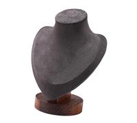 Wswqop Présentoir Collier Buste Support Organisation Bijoux Mannequin Velours Bois pour Rangement Décoration Boutique Exposition Chambre Dresser Comptoir BOU, Gris Foncé S