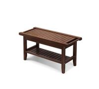 Wswqop Tabouret de en Bambou Moso Banc de Salle de Bain Tabouret Bas Multifonctionnel Tabouret de Rangement à Double Niveau Repose-pieds Noyer Siège Doux, 80 Cm, style to 4