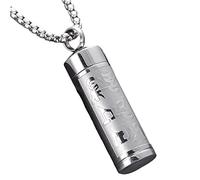 Wswqop Urne Pendentif Collier Mémoire Bijoux Funéraire Cylindrique Acier Titane Porte-Cendres Précieux Convient pour Femme Homme Souvenir Animal, Argent
