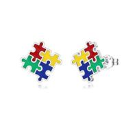 WSX Boucles d'oreilles de sensibilisation à l'autisme en argent sterling 925, cadeaux pour autistes, pièces de puzzle colorées, bijoux pour femme, Argent sterling, Pas de gemme