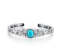 WSX Bracelet turquoise naturel vintage fleur de lys en argent sterling Boho réglable Bangle-Cuff Native American Bijoux pour femmes, convient pour les femmes de 16,5 à 7,5 cm