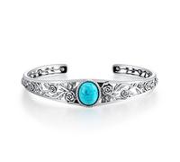 WSX Bracelet turquoise naturel vintage fleur de rose en argent sterling Boho réglable Bangle-Cuff Native American Bijoux pour femmes, convient pour les femmes de 16,5 à 7,5 cm