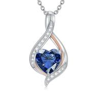 WSX Collier avec pierre de naissance en forme de cœur plaqué or blanc avec moissanite et pierre de naissance infini en forme de cœur - Cadeau pour femme, épouse, fête des mères