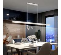 WSXEDC Blanc Linear led Table de salle à manger Suspension dimmable Salle à mangerLampe L120cm 48W moderne Lustre acrylique Salon Cuisine Bureau Lampe à suspendre avec télécommande Pendant Lampe