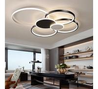 WSXEDC Noir Blanc Gradable LED 6 Ring Salon Plafonnier LED moderne L80cm 71W créatif Éclairage de plafond intérieur Fleur pour les soins des yeux Pour chambre à coucher Bureau Salle à manger