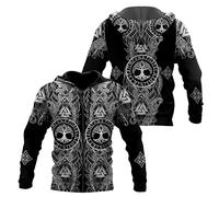 WSXJJ Sweat Capuche 3D Viking Odin Tatouage Hoodie Manches Longues, Veste Pull Décontracté pour Hommes Nordiques Vêtements Scandinaves,Black Yggdrasil Zip,XXL