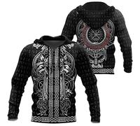 WSXJJ Sweat Capuche 3D Viking Odin Tatouage Hoodie Manches Longues, Veste Pull Décontracté pour Hommes Nordiques Vêtements Scandinaves,Odin God Hoodie,XXL