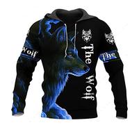 WSXJJ Sweat Capuche 3D Viking Odin Tatouage Hoodie Manches Longues, Veste Pull Décontracté pour Hommes Nordiques Vêtements Scandinaves,Fenrir Wolf Hoodie,L