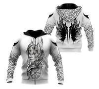WSXJJ Tatouage 3D Tatouage Viking Odin Sweat Manches Longues, Hommes Nordic Pullover Sweat Capuche Casual Cosplay Jacket,Valkyrie Zip Hoodie,M