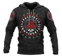 WSXJJ Tatouage Viking Valhalla Sweat-Shirt pour Hommes, Sweat Capuche Crâne Guerrier Nordique Chemise 3D Pull Décontracté Veste Cadeau,Valhalla Hoodie,L