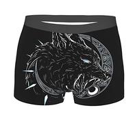 WSXJJ Viking Drôle Imprimé 3D Boxer pour Homme, Tatouage Nordique Nouveauté Humoristique Boxer Shorts sous-Vêtements,Fenrir Wolf,L