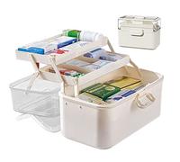 WSYJWEX Portable First Aid Box Plastic Medication Organizer 3 Layers Tablet Organiser Lockable Storage Box with Handle Maid