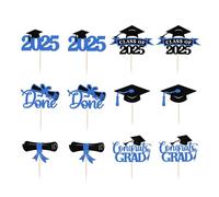 Wsymxuo 12 Décorations pour Cupcakes 2025, Accessoires de Fête pour Les Diplômés, Bleu