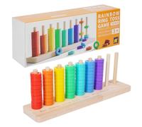 Wsymxuo Cadre d'apprentissage Arithmétique Jouet Éducatif Support Anneaux de Tri Empilage Numération Base en Bois et Neuf Tiges pour Exercices Ludiques