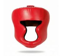 Wsymxuo Casque d'Entraînement Arts Martiaux Casque de Protection Casque Casque de Boxe à Ouverture Faciale Partielle Découpe Menton et Oreilles Rembourrage, Rouge, M