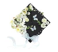 Wsymxuo Chapeau de Remise de Diplôme Décor Fleur Artificielle Papillons Stickers 3D Ensemble Créatif Kit Accessoires Confection Convient à L'Événement Scolair, Vert