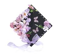 Wsymxuo Chapeau de Remise de Diplôme Décor Fleur Artificielle Papillons Stickers 3D Ensemble Créatif Kit Accessoires Confection Convient à L'Événement Scolair, Violet