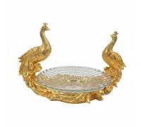 Wsymxuo Corbeille Double Paon Double Ornement Sculpté Corbeille Paon Dorée Multifonction Bol à Fruits sur Pied, Doré + Plateau Transparent, 55.5 36.5 35.5cm