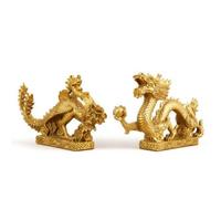 Wsymxuo Statuette Dragon et Oiseau Légendaire Doré Sculpture Table Traditionnel Statue pour Salon, Longueur 27cm, Grand Modèle Han Dragon Han Phoenix