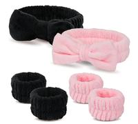 WSYUB Lot de 6 bandeaux et bracelets pour le lavage du visage, bandeau et bracelet, noir et rose