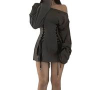 WSZJLN 2023 New Fairycore Grunge Gothic Corset Dress Harajuku Vintage Y2k 90s Streetwear Bandage Slim Women Aesthetic Dresses-No Holes,L