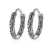 WSZJLN Noir Vintage Cool Big RoundIndian Boho 925 Sterling Silver Hoop Boucles d'oreilles pour Hommes Femmes À La Mode Épais Bijoux