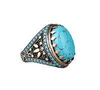 WSZJLN Rétro Fait Main Turcs Chevalières Pour Hommes Ancien Aigle Sculpté Argent Bague Mystique Zircon Incrustation Nouveau Punk Moto Biker Ring-10,21
