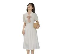 WSZJLN Robe Blanche de Style forêt d'été pour Femmes, col de poupée d'été, Style collégial Doux, Jupe Super féerique-Couleur Abricot avec Cravate Rose-XL