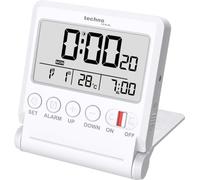 WT172 Technoline Réveil de Voyage avec Couvercle de Protection et Miroir intégré - Réveil numérique avec Affichage de la Date, température intérieure, Fonction Snooze et Horloge à Quartz - Réveil de