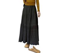 WTAXBH Jupe Plissée Dresses Summer Pleated Long Skirts Girl A-line Elastic Waist Tiered Skirt Women's(Black,M)