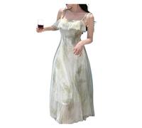 WTAXBH Robe Florale Spaghetti à Bretelles Robe Bustier à Fleurs Vertes Style Plage, sans Manches, col Bateau, en Mousseline de Soie, for Femme, Tenue de Vacances élégante(XL)