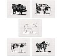 WTCYZYQ Picasso Affiche Le Taureau Lithographie Croquis Dessin Au Trait Abstrait Murale Art RéTro Oeuvre Toile tableau Art Vintage Tableaux Decoration à La Maison Sans Cadre 20x30cm×5pcs