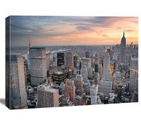 WTD 5060 Impression sur toile Motif paysage de New York au coucher du soleil 120 x 80 cm Prêt à accrocher Format XXL